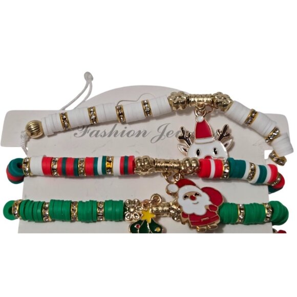 4pcs Woman Christmas Charm Polymer Clay Bead Stretch Bracelet Set - NEW - Picture 4 of 5